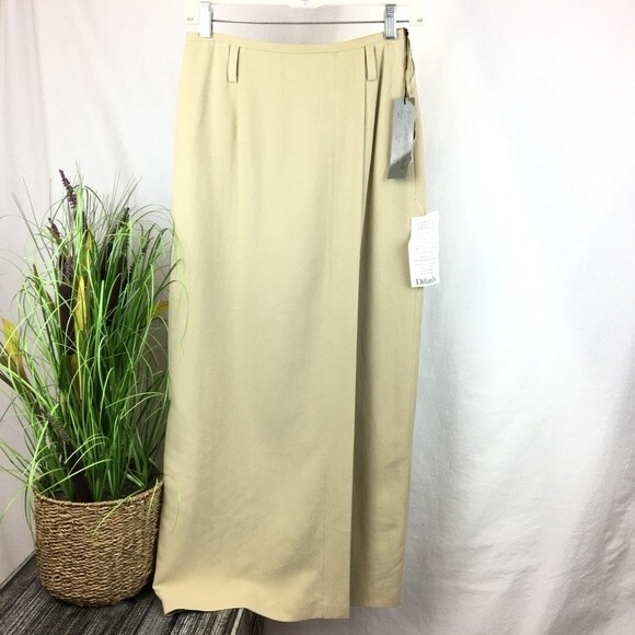 Ellen Tracy 100% Silk Tan Wrap  Long Maxi Skirt 4 NEW - Picture 1 of 5